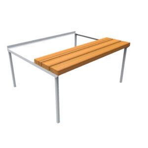 Integrated welded steel locker stand and timber slatted bench seat