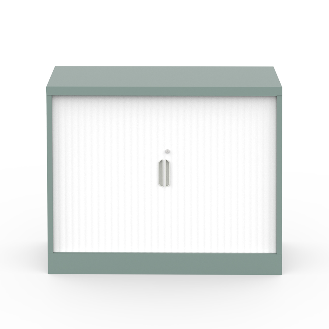 Steel tambour storage cabinet with slatted tambour door, key lock and New Life powdercoat finish