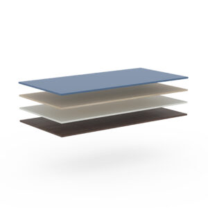 A variety of 25 mm melamine rectangular table tops in a range of finishes